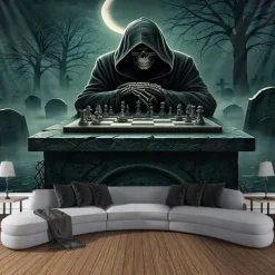 Halloween Tapestry Banners Blanket Grim Reaper 3D Dark Punk Gothic Style Party Dorm Shooting Backgrounds Decorations Wall Door Background