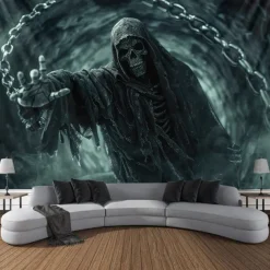 Halloween Tapestry Banners Blanket Grim Reaper 3D Dark Punk Gothic Style Party Dorm Shooting Backgrounds Decorations Wall Door Background