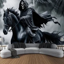 Halloween Tapestry Banners Blanket Grim Reaper 3D Dark Punk Gothic Style Party Dorm Shooting Backgrounds Decorations Wall Door Background