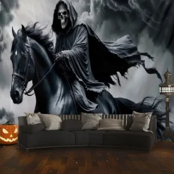 Halloween Tapestry Banners Blanket Grim Reaper 3D Dark Punk Gothic Style Party Dorm Shooting Backgrounds Decorations Wall Door Background