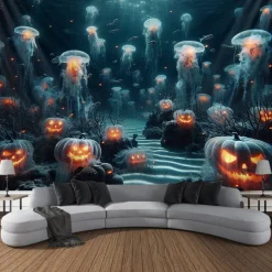 Halloween Tapestry Banners Wall Hangings Pumpkin Jellyfish Modern Dark Punk Gothic Style Party Dorm Shooting Backgrounds Decorations Wall Door Background