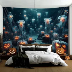 Halloween Tapestry Banners Wall Hangings Pumpkin Jellyfish Modern Dark Punk Gothic Style Party Dorm Shooting Backgrounds Decorations Wall Door Background