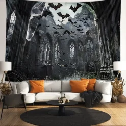 Halloween Tapestry Banners Wall Hangings Bat Dark Punk Gothic Style Party Dorm Shooting Backgrounds Decorations Wall Door Background