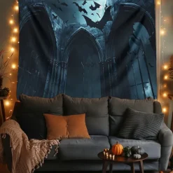 Halloween Tapestry Banners Wall Hangings Bat Dark Punk Gothic Style Party Dorm Shooting Backgrounds Decorations Wall Door Background