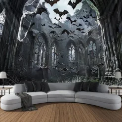Halloween Tapestry Banners Wall Hangings Bat Dark Punk Gothic Style Party Dorm Shooting Backgrounds Decorations Wall Door Background