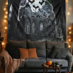 Halloween Tapestry Banners Wall Hangings Bat Dark Punk Gothic Style Party Dorm Shooting Backgrounds Decorations Wall Door Background