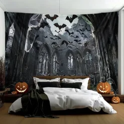 Halloween Tapestry Banners Wall Hangings Bat Dark Punk Gothic Style Party Dorm Shooting Backgrounds Decorations Wall Door Background
