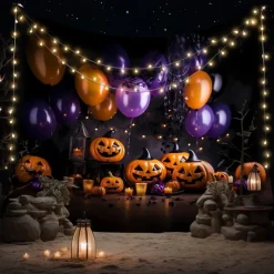 Halloween Tapestry Banners Blanket Skeleton Cemetery Dark Punk Gothic Style Party Dorm Shooting Backgrounds Decorations Wall Door Background