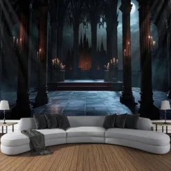 Halloween Tapestry Banners Blanket Castle 3D Dark Punk Gothic Style Party Dorm Shooting Backgrounds Decorations Wall Door Background