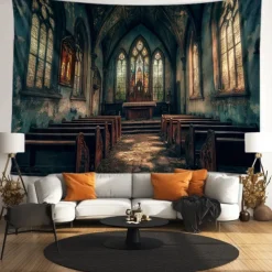 Halloween Tapestry Banners Blanket Castle 3D Dark Punk Gothic Style Party Dorm Shooting Backgrounds Decorations Wall Door Background