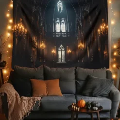 Halloween Tapestry Banners Blanket Castle 3D Dark Punk Gothic Style Party Dorm Shooting Backgrounds Decorations Wall Door Background