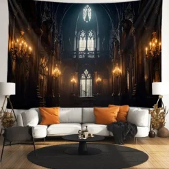 Halloween Tapestry Banners Blanket Castle 3D Dark Punk Gothic Style Party Dorm Shooting Backgrounds Decorations Wall Door Background