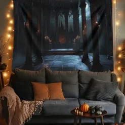 Halloween Tapestry Banners Blanket Castle 3D Dark Punk Gothic Style Party Dorm Shooting Backgrounds Decorations Wall Door Background