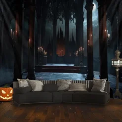 Halloween Tapestry Banners Blanket Castle 3D Dark Punk Gothic Style Party Dorm Shooting Backgrounds Decorations Wall Door Background