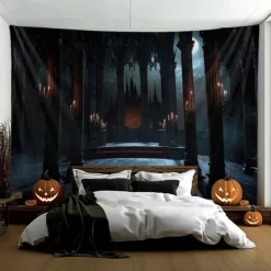 Halloween Tapestry Banners Blanket Castle 3D Dark Punk Gothic Style Party Dorm Shooting Backgrounds Decorations Wall Door Background