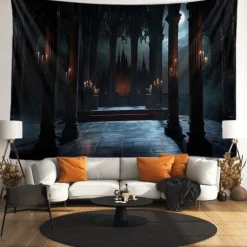 Halloween Tapestry Banners Blanket Castle 3D Dark Punk Gothic Style Party Dorm Shooting Backgrounds Decorations Wall Door Background