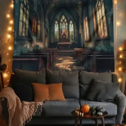 Halloween Tapestry Banners Blanket Castle 3D Dark Punk Gothic Style Party Dorm Shooting Backgrounds Decorations Wall Door Background