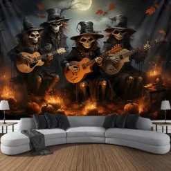 Halloween Tapestry Banners Blanket Skeleton Grim Reaper Dark Punk Gothic Style Party Dorm Shooting Backgrounds Decorations Wall Door Background
