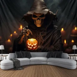 Halloween Tapestry Banners Blanket Skeleton Grim Reaper Dark Punk Gothic Style Party Dorm Shooting Backgrounds Decorations Wall Door Background