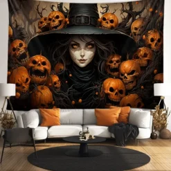 Halloween Tapestry Banners Blanket Skeleton Grim Reaper Dark Punk Gothic Style Party Dorm Shooting Backgrounds Decorations Wall Door Background