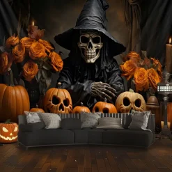 Halloween Tapestry Banners Blanket Skeleton Grim Reaper Dark Punk Gothic Style Party Dorm Shooting Backgrounds Decorations Wall Door Background