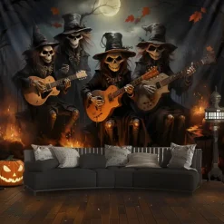 Halloween Tapestry Banners Blanket Skeleton Grim Reaper Dark Punk Gothic Style Party Dorm Shooting Backgrounds Decorations Wall Door Background