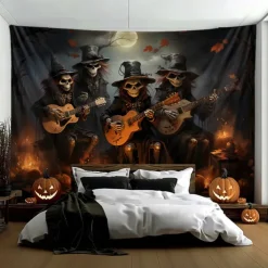 Halloween Tapestry Banners Blanket Skeleton Grim Reaper Dark Punk Gothic Style Party Dorm Shooting Backgrounds Decorations Wall Door Background