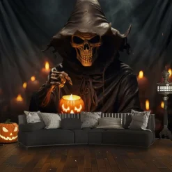 Halloween Tapestry Banners Blanket Skeleton Grim Reaper Dark Punk Gothic Style Party Dorm Shooting Backgrounds Decorations Wall Door Background