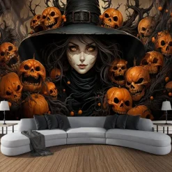 Halloween Tapestry Banners Blanket Skeleton Grim Reaper Dark Punk Gothic Style Party Dorm Shooting Backgrounds Decorations Wall Door Background