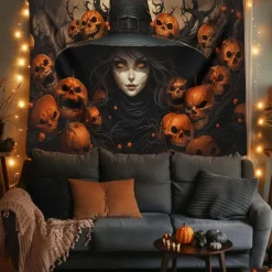 Halloween Tapestry Banners Blanket Skeleton Grim Reaper Dark Punk Gothic Style Party Dorm Shooting Backgrounds Decorations Wall Door Background