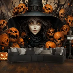 Halloween Tapestry Banners Blanket Skeleton Grim Reaper Dark Punk Gothic Style Party Dorm Shooting Backgrounds Decorations Wall Door Background