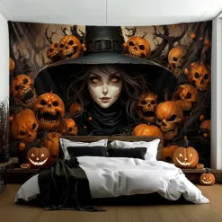 Halloween Tapestry Banners Blanket Skeleton Grim Reaper Dark Punk Gothic Style Party Dorm Shooting Backgrounds Decorations Wall Door Background