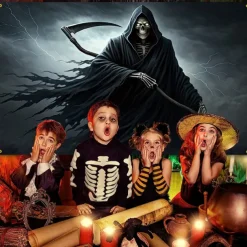 Halloween Tapestry Banners Wall Hangings Grim Reaper 3D Dark Punk Gothic Style Party Dorm Shooting Backgrounds Decorations Wall Door Background