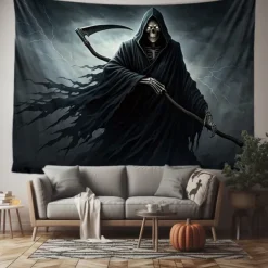 Halloween Tapestry Banners Wall Hangings Grim Reaper 3D Dark Punk Gothic Style Party Dorm Shooting Backgrounds Decorations Wall Door Background