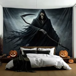 Halloween Tapestry Banners Wall Hangings Grim Reaper 3D Dark Punk Gothic Style Party Dorm Shooting Backgrounds Decorations Wall Door Background