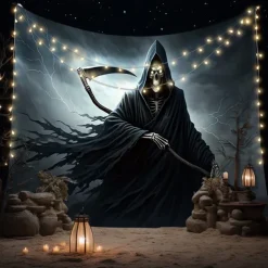 Halloween Tapestry Banners Wall Hangings Grim Reaper 3D Dark Punk Gothic Style Party Dorm Shooting Backgrounds Decorations Wall Door Background