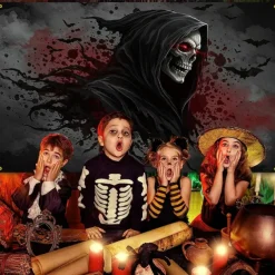 Halloween Tapestry Banners Wall Hangings Grim Reaper 3D Dark Punk Gothic Style Party Dorm Shooting Backgrounds Decorations Wall Door Background