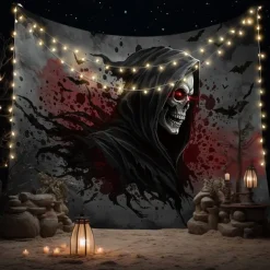 Halloween Tapestry Banners Wall Hangings Grim Reaper 3D Dark Punk Gothic Style Party Dorm Shooting Backgrounds Decorations Wall Door Background