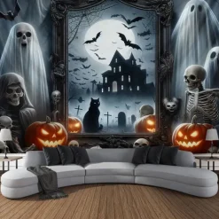 Halloween Tapestry Banners Wall Hangings Grim Reaper Pumpkin Dark Punk Gothic Style Party Dorm Shooting Backgrounds Decorations Wall Door Background