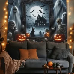 Halloween Tapestry Banners Wall Hangings Grim Reaper Pumpkin Dark Punk Gothic Style Party Dorm Shooting Backgrounds Decorations Wall Door Background