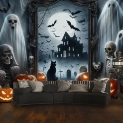 Halloween Tapestry Banners Wall Hangings Grim Reaper Pumpkin Dark Punk Gothic Style Party Dorm Shooting Backgrounds Decorations Wall Door Background