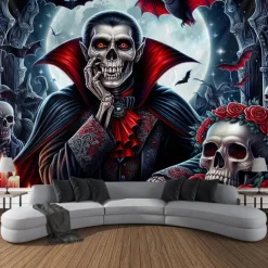 Halloween Tapestry Banners Blanket Grim Reaper Vampire Dark Punk Gothic Style Party Dorm Shooting Backgrounds Decorations Wall Door Background