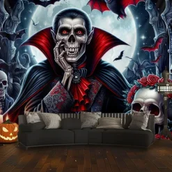 Halloween Tapestry Banners Blanket Grim Reaper Vampire Dark Punk Gothic Style Party Dorm Shooting Backgrounds Decorations Wall Door Background