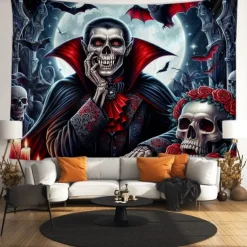Halloween Tapestry Banners Blanket Grim Reaper Vampire Dark Punk Gothic Style Party Dorm Shooting Backgrounds Decorations Wall Door Background