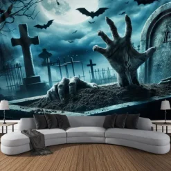 Halloween Tapestry Banners Wall Hangings Skeleton Pumpkin Dark Punk Gothic Style Party Dorm Shooting Backgrounds Decorations Wall Door Background