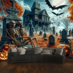 Halloween Tapestry Banners Wall Hangings Skeleton Pumpkin Dark Punk Gothic Style Party Dorm Shooting Backgrounds Decorations Wall Door Background