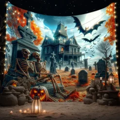 Halloween Tapestry Banners Wall Hangings Skeleton Pumpkin Dark Punk Gothic Style Party Dorm Shooting Backgrounds Decorations Wall Door Background
