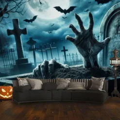 Halloween Tapestry Banners Wall Hangings Skeleton Pumpkin Dark Punk Gothic Style Party Dorm Shooting Backgrounds Decorations Wall Door Background