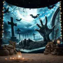Halloween Tapestry Banners Wall Hangings Skeleton Pumpkin Dark Punk Gothic Style Party Dorm Shooting Backgrounds Decorations Wall Door Background