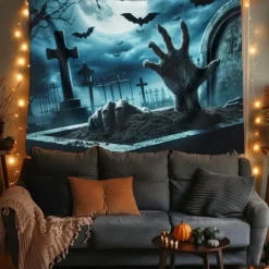 Halloween Tapestry Banners Wall Hangings Skeleton Pumpkin Dark Punk Gothic Style Party Dorm Shooting Backgrounds Decorations Wall Door Background